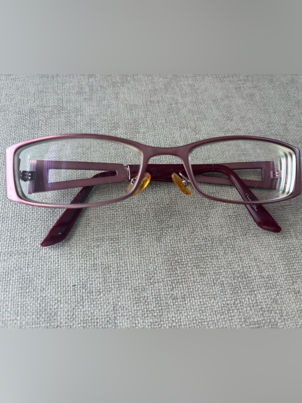 Christian Dior Maroon Rectangular Metal Eyeglass Frames